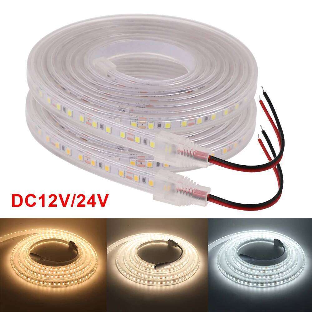 DC 12V 24V LED Strip Waterproof IP67 SMD 2835 120LEDs/M Warm Natural White Flexible Ribbon Tape Rope Lights Z260226