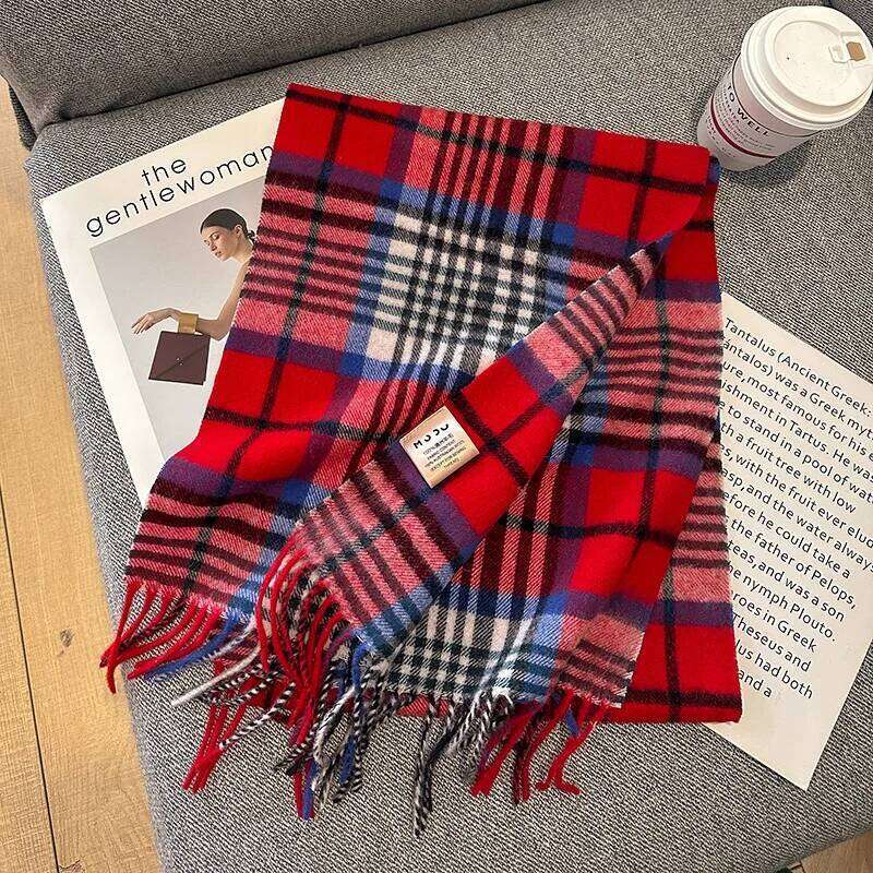 Luxury Winter 100% Wool Scarf Women Plaid Cashmere Handkerchief Warm Pashmina Female Shawl Pareo Soft Bufanda British Style Z260226