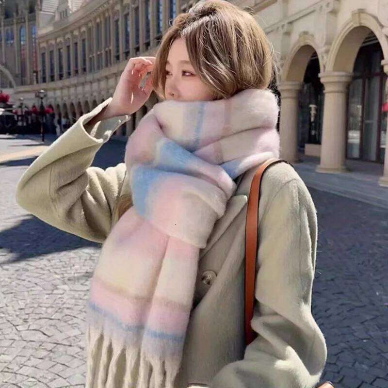 Plaid Winter New - Faux Cashmere Mallard Scarf for Women, Korean Style Warm Thick Shawl, Retro Fashion Accessory Z260226