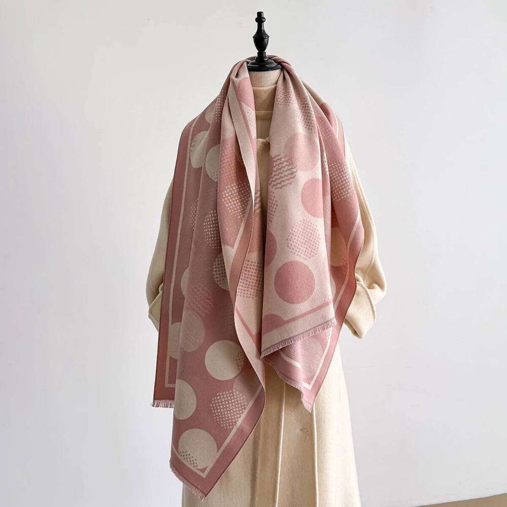 Luxury Brand Polka Dot Print Winter Blanket Scarf Shawls for Women - Warm Faux Cashmere Pashmina, Large Wrap Long Z260226