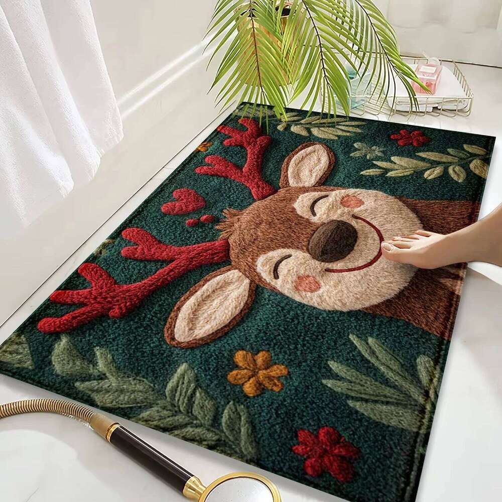 VIAMA Christmas Reindeer Anti Slip Carpet Comfortable Winter Bathroom Entrance Floor Mat Home Decoration H260226