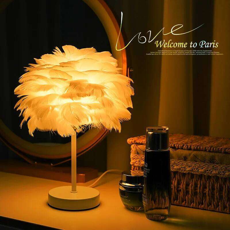 Nordic Decorative Table Bedroom Bedside High Sense & B Creative Ins Girl Heart Feather Lamp Light Luxury Z260227
