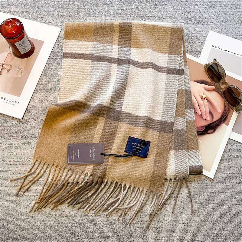 40% Wool Winter Scarf for Women Long Warm Cashmere Shawls Lady Plaid Shawl Wrap Female Pashmina Bandana Head Scarves Z260226