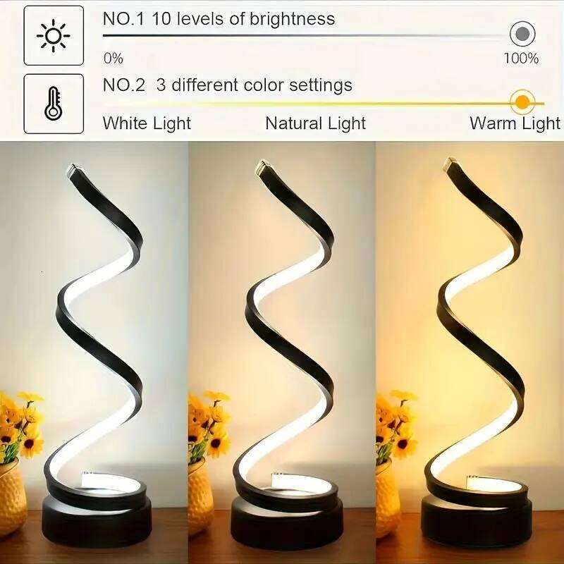 USB Plug in Creative Spiral LED Light Dimmable 3 Colors Table Night Lamp for Living Room Office Desk Bedroom Bedside Decor Z260227