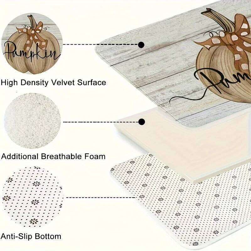 Pumpkin Kitchen Soft Non Slip Flannel Dining Living Room Mat Easy To Clean Perfect for Families and Thanksgiving Parties H260226