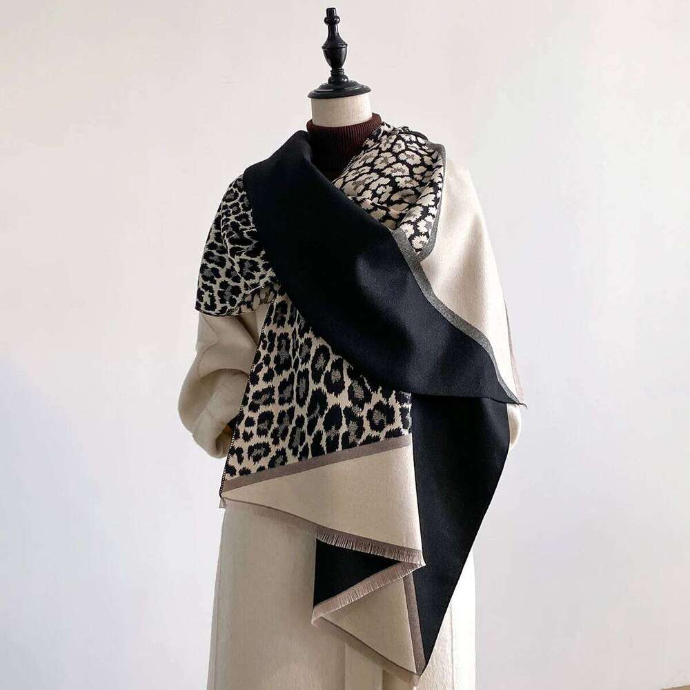 Elegant Jacquard Leopard Design Scarves Imitation Cashmere Soft Warm Fringe Shawl Winter Coldproof Windproof Blanket Scarf Z260226