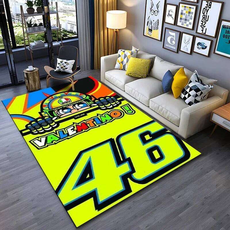 The Doctor Cartoon Head Yellow Carpet Mat Racing Theme Living Room Rug with Number 46 Signature Home Decoration Rugs for Bedroom H260226