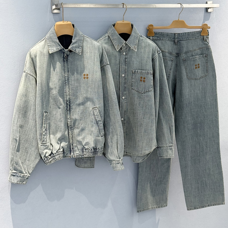 Designer Vintage Denim Jacket For Women Luxury Letter Embroidered Lapel Jackets Spring Autumn Casual Jean Shirts Stylish Street Washed Blue Jeans