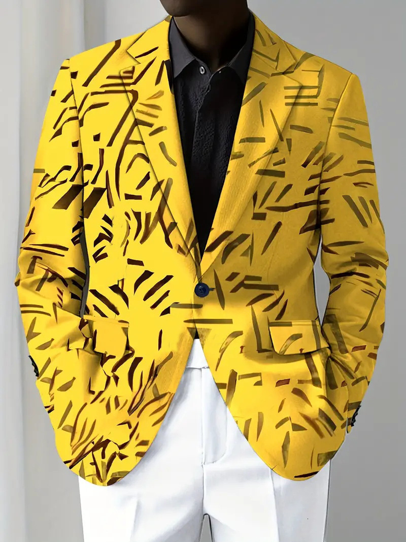 2024 Autumn New Style Color-Block Print Hip-Hop High Street Style Notched Collar Long Sleeve Blazer 240701