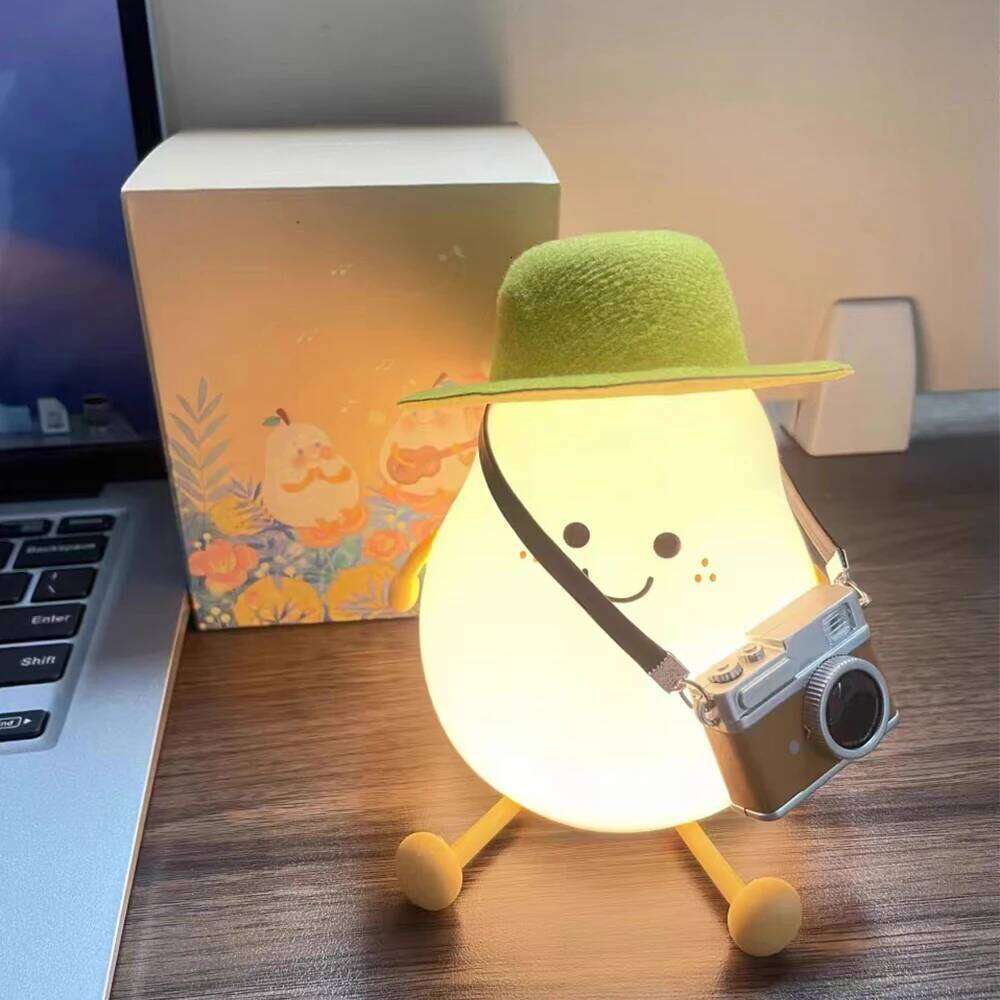 LED Pear Fruit Night USB Rechargeable Dimming Touch Silicone Nightlights Bedroom Bedside Decoration Couple Gift Boby Light Z260227