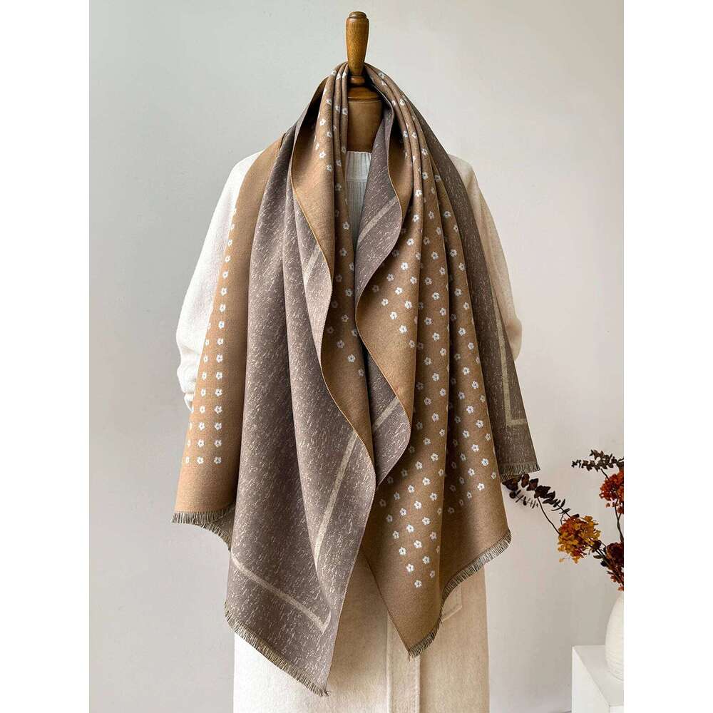 Women's Warm Faux Cashmere Shawl Autumn Winter Jacquard Scarf Wrap Functional Neck Protection Blanket Style Z260226