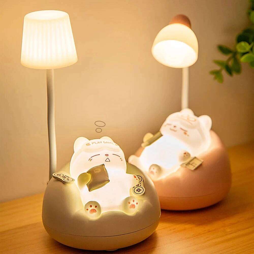 LED Desk Lamp Mini Cat Dimming Reading 3 Lighting Mode USB Rechargeable Bedside Nightlight Cute Portable Night Light Gifts Z260227