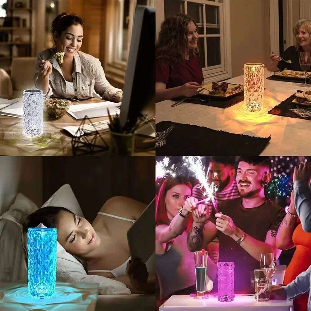 Crystal Diamond Table Rechargeable Acrylic Bedroom Bedside Ambiance Rose Decorative Lamp Touch Creative Night Lights Z260227