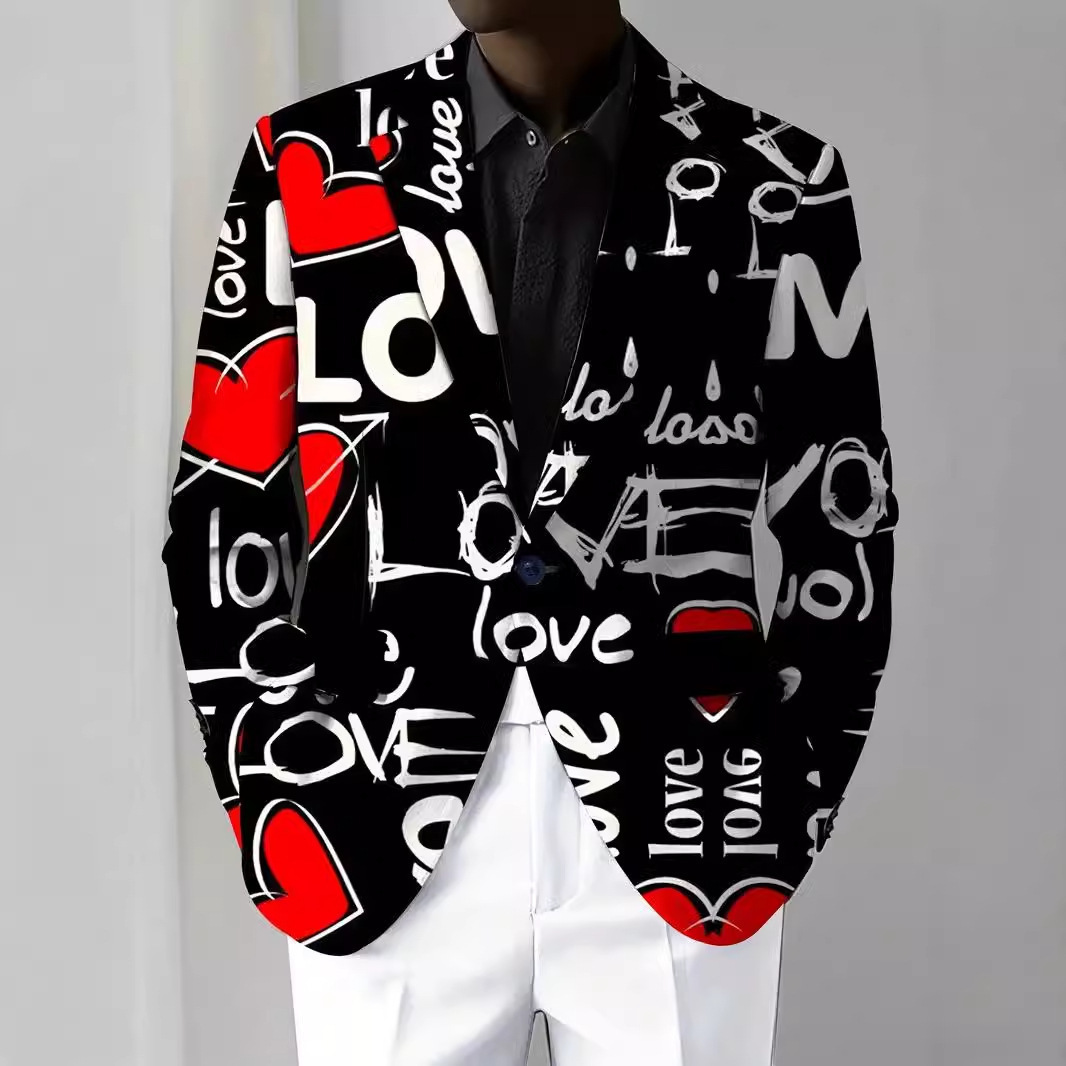 2024 Autumn New Style Color-Block Print Hip-Hop High Street Style Notched Collar Long Sleeve Blazer 240701