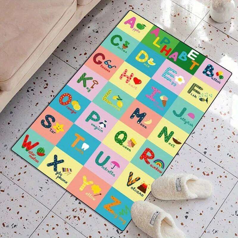 Lettered Carpet - Children's Colorful Educational Mat Suitable for Living Room Bedroom Playroom Kitchen Bathroom Floor Carpeting H260226