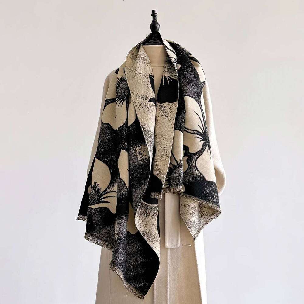 Women Thick Warm Winter Design Flower Print Imitation Cashmere Pashmina Shawl Lady Wrap Scarves Foulard Blanket Scarf Z260226