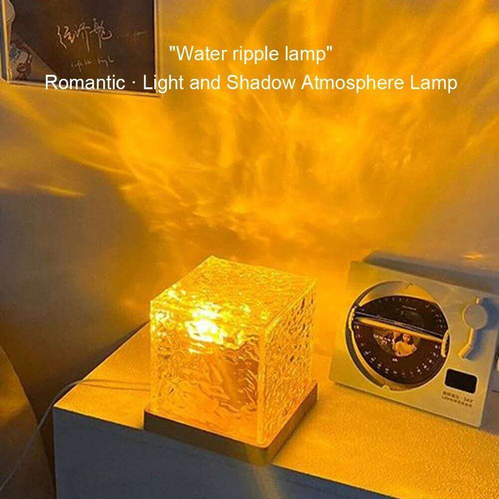 Dynamic Water Ripple Projector Night 16 Colors Flame Crystal Lamp for Living Room Study Bedroom Rotating Light Z260227