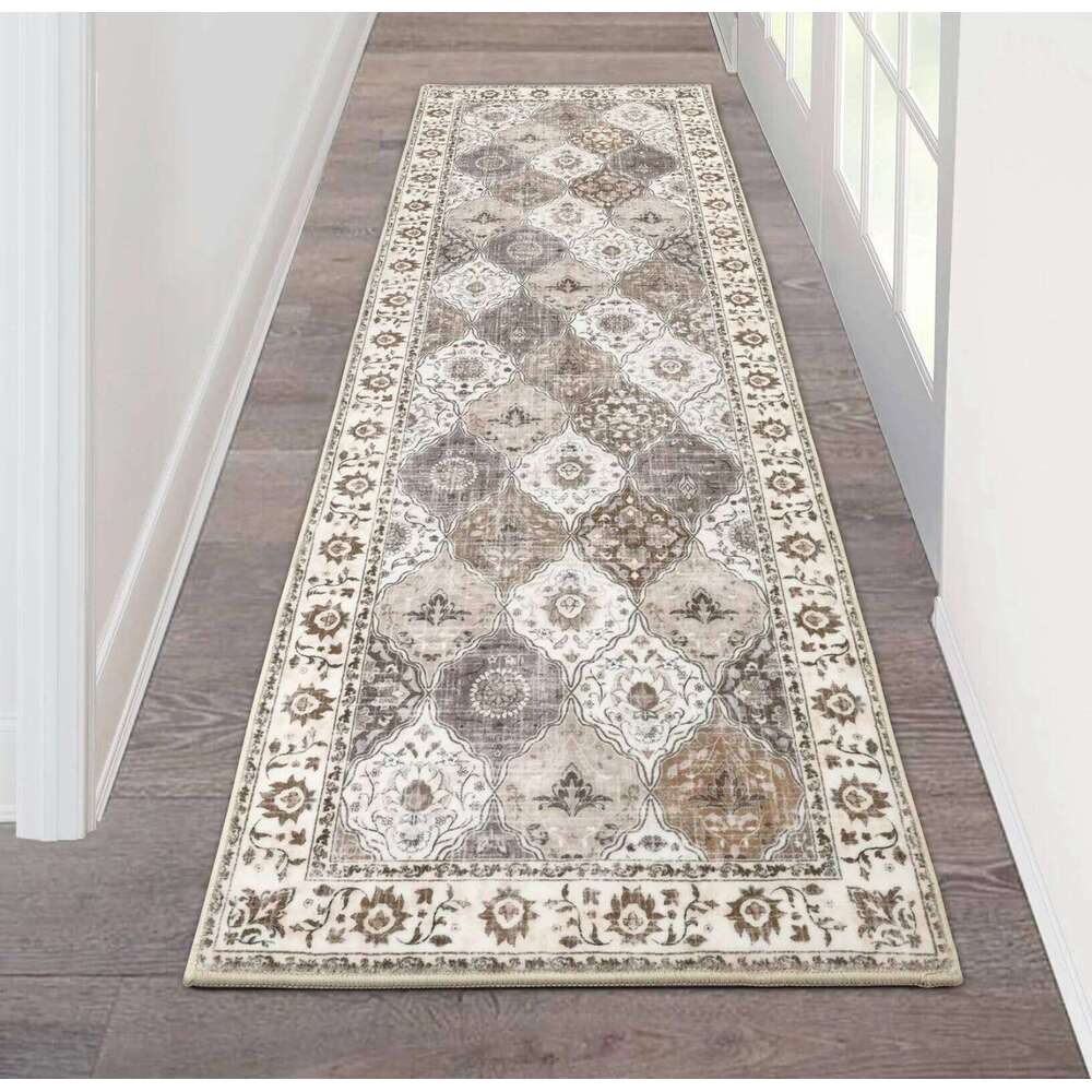 Elegant Retro Geometric Long Runner Rug Non Slip Floor Mat Black White Decor Carpet for Corridor Home Living Room Hallway H260226