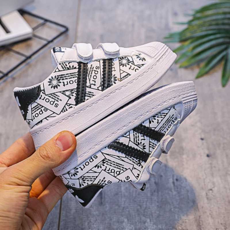 Kids Sneakers Shell Toe Graphic Print Dual Velcro Non-slip Breathable Casual Outdoor Shoes for Boys Girls ToddlersT260227