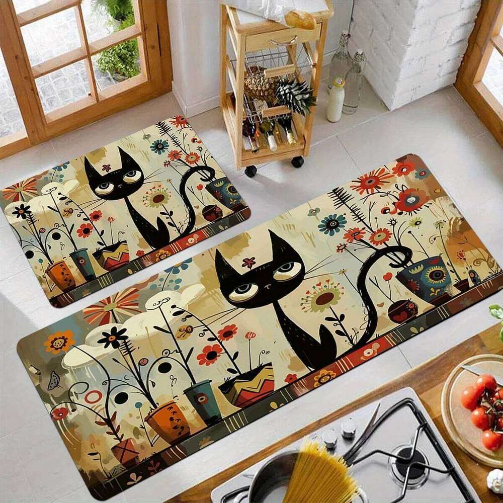VIKAMA Black Cat Pattern Kitchen Long Waterproof Bathroom Mat Rug Bedroom Carpet For Live Room Home Decoration H260226