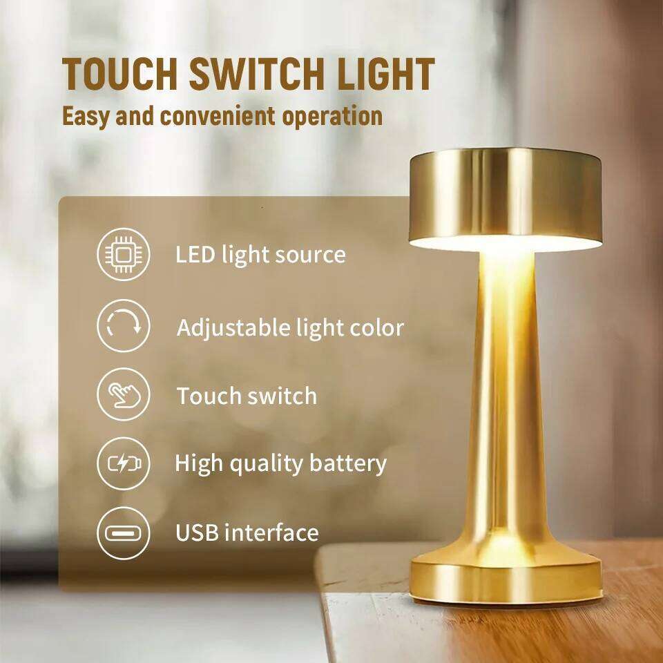 LED Table Lamp usb Rechargeable retro lamp reading Touch Sensor night light bedroom decoration for home room desk Z260227