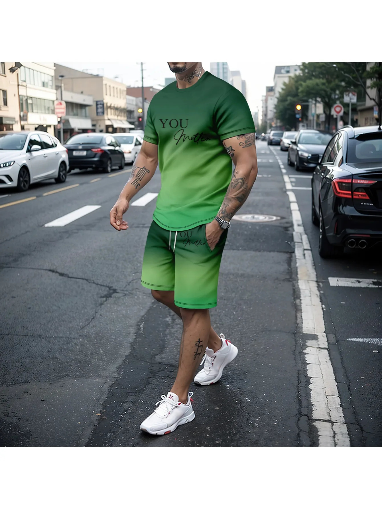 Fashion Art Aesthetics Carton People Print Tracksuit for Men Summer Mens Beach Jogging Sets Casual O-neck Tshirt Shorts Set 260227