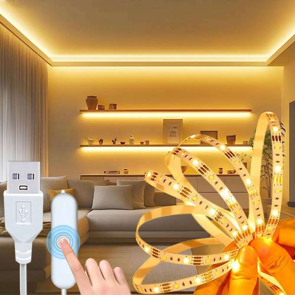 Warm White 5V USB Charing Led Strip Lights Smart TV Backlight For Gaming Decoration Home Bedroom Room Lighting Lamp Z260226