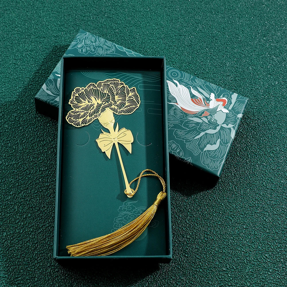 Chinese Style Handmade Book Mark Golden Rose Lotus Flower Bookmarks Reading MarkerforBookLover Gifts for Friend Collection 260207