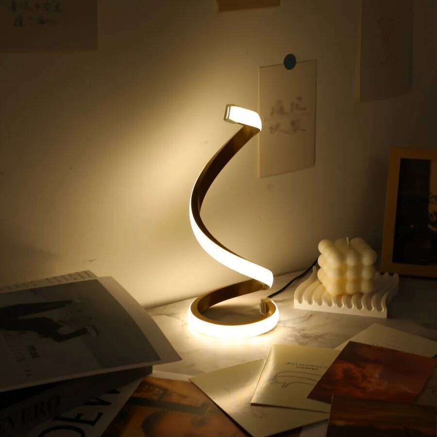 Modern LED table light with USB - adjustable brightness, warm white light, spiral design, suitable for bedroom, living room, off Z260227