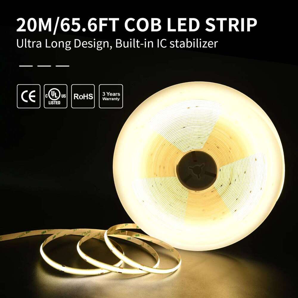20m Ultra-long COB Strip Light 480LEDs/m 65.6ft Super Bright Flexible Led Ribbon Tape 24V Dimmable RA90 LED Linear Lighting Z260226