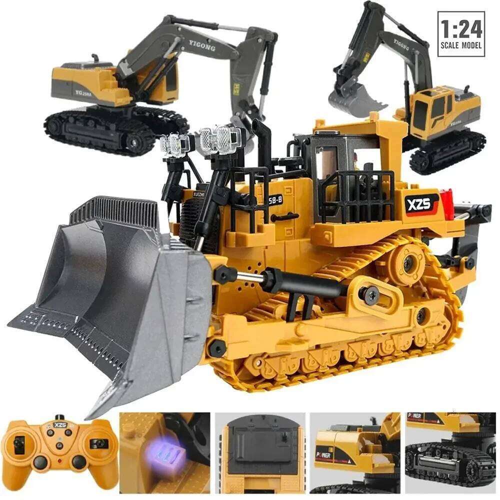 1: 9CH Multifunctional RC Bulldozer Crawler Type Alloy/Plastic Shovel Engineering Forklift Heavy Excavator toy gifts for kids H260227
