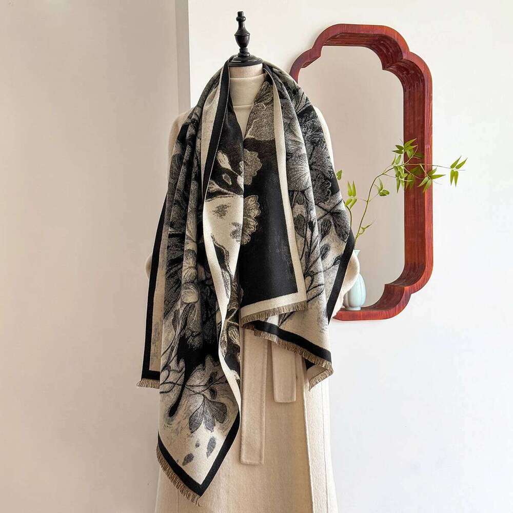 Luxury Winter Women's Imitation Cashmere Shawl Flower Butterfly Jacquard Scarf Two-Sided Pashmina for Daily Commute Z260226