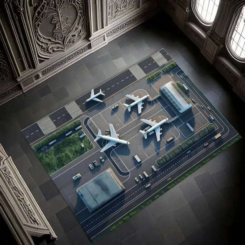 Airplane Airport Terminal Rug Realistic Runway Play Mat Aviation Themed Carpet for Kids Bedroom or Playroom Decor H260226