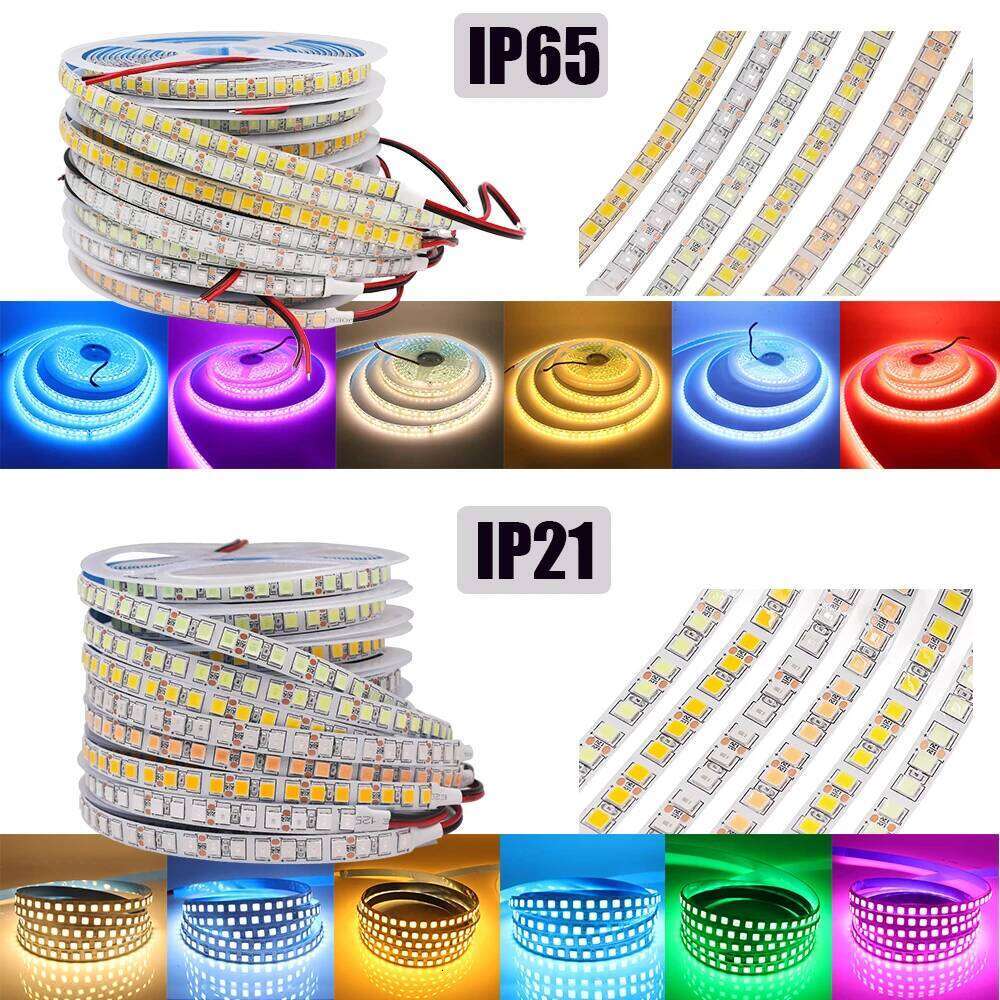 DC 12V 120Leds/M Strip SMD 5054 IP21 IP65 Waterproof Red/Green/Blue/White Home Decor Flexible Ribbon Rope LED Light Z260226