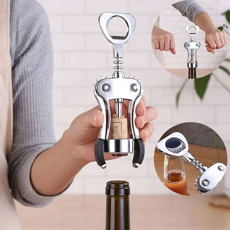 1pc Stainless Steel Opener, Zinc Alloy Premium Wing Corkscrew Wine Bottle with Multifunctional Bottles Opener