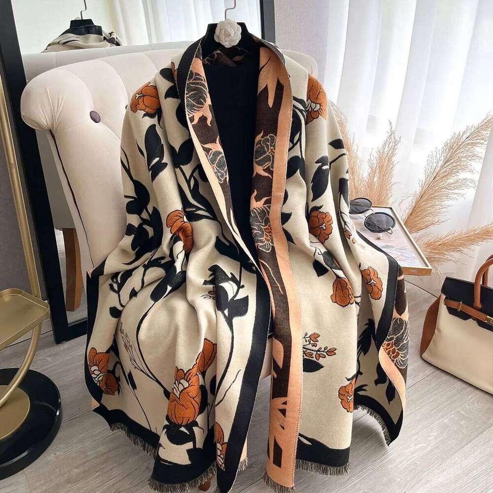 Ladies' Thickened Luxury Winter Flower Scarves Two-Sided Faux Cashmere Jacquard High-Quality Wool Pashmina Wrap 2025 Z260226