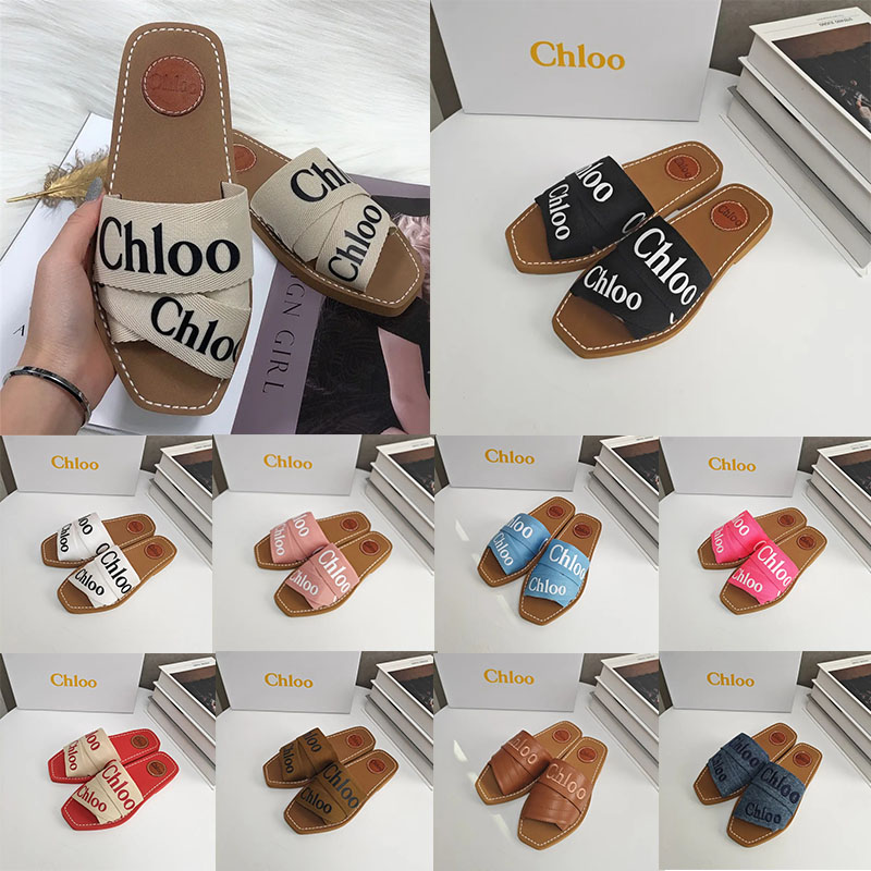 Designer Slippers Womens Sandals Mule Flat Slides Designer Canvas Sandals Womens Letter Sandal Slipper Shoes Casual Thick Bottom Net Red Summer Flat Women