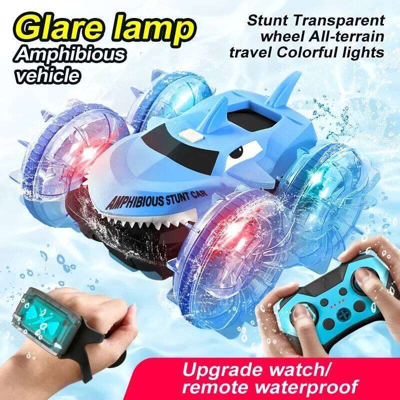 2.4G Amphibious RC Gesture Sensing Double-Sided Stunt Car Remote Control Shark Vehicle with Light Boy Toy Kid Christmas Gift H260227