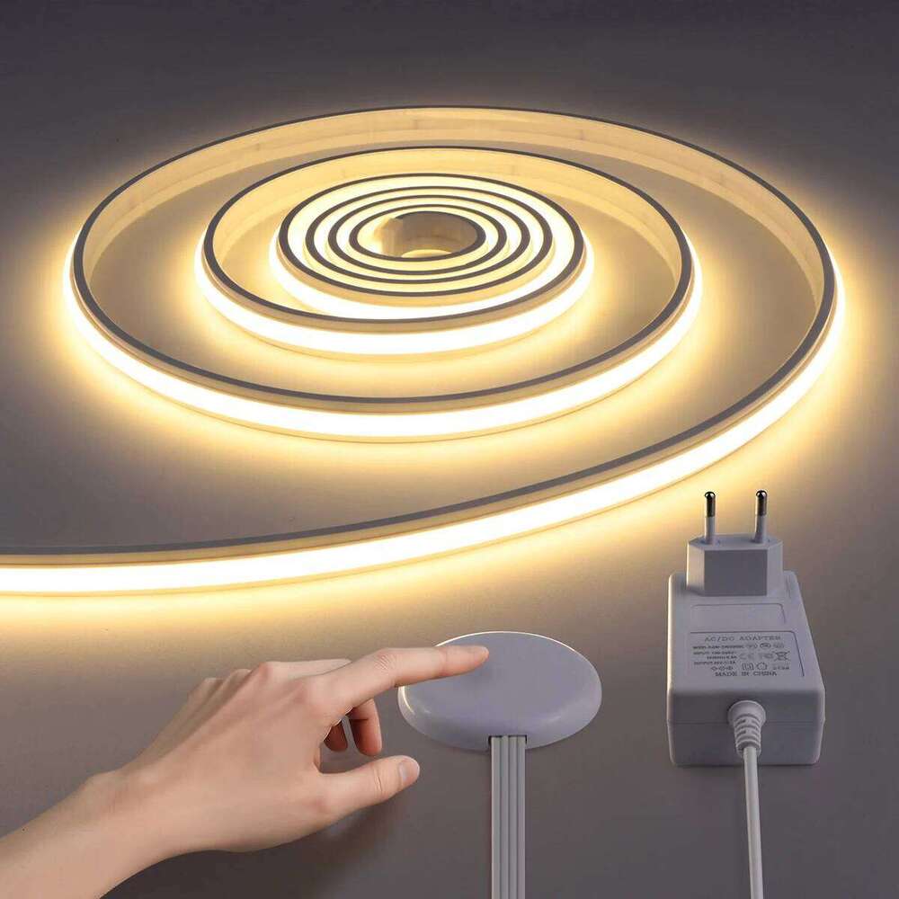 COB LED Neon Strip Light DC24V, Touch Dimmer Behind Wood/Glass, No Drill Needed, Pure Silicone, for Cabinet Wardrobe Mirror Z260226