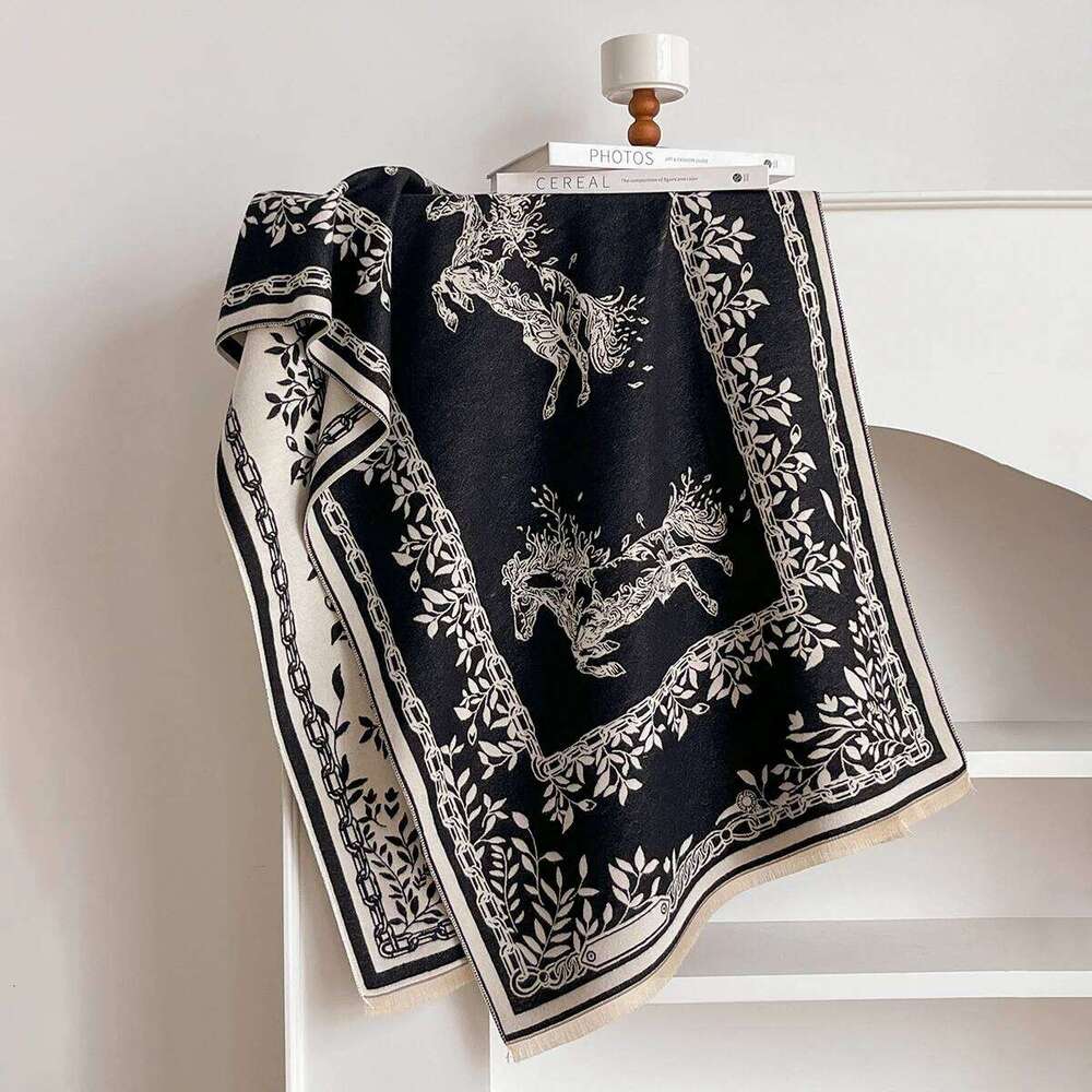 Women's Winter Faux Cashmere Scarf Thick Warm Patterned Cashew Flower Animal Print Travel Blanket Fashion Luxurious Accessory Z260226