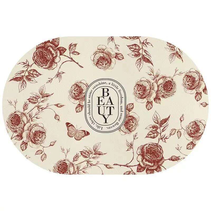VIKAMA 40X60CM Oval Crystal Velvet Carpet Garden Flower Style Bathroom Toilet Living Room Door Non-Slip Mat H260226