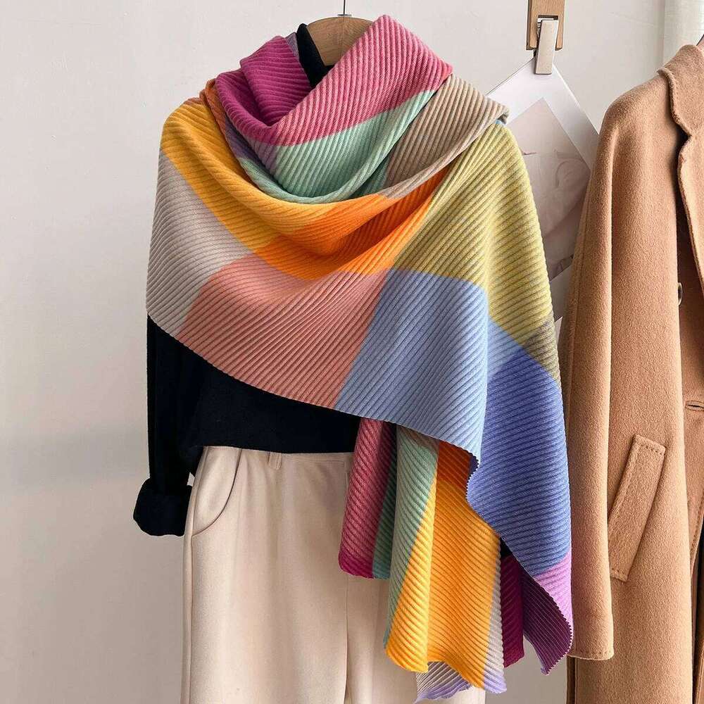 Women's Spring Winter New Drape Color-Block Multi-Colored Oversized Warm And Sunscreen Shawl Fashionable Versatile Scarf Z260226