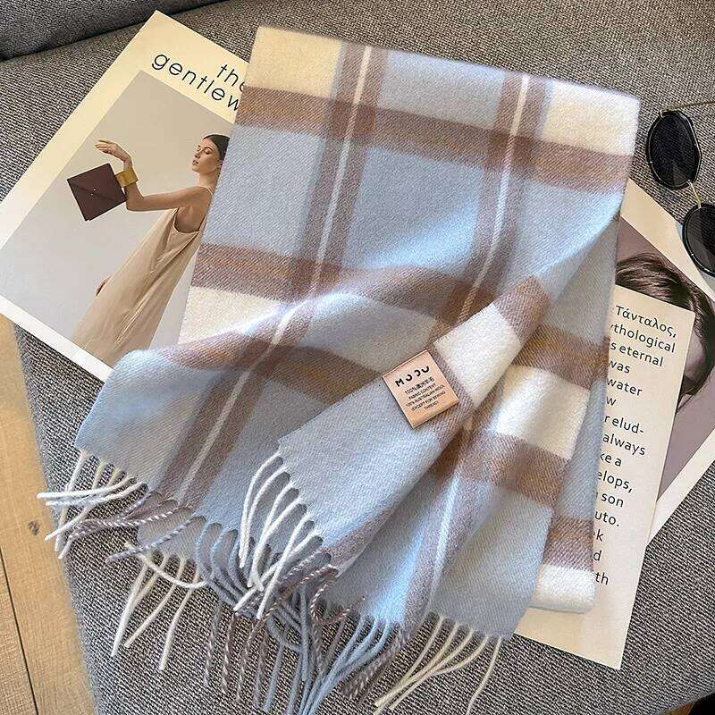 Luxury Winter 100% Wool Scarf Women Plaid Cashmere Handkerchief Warm Pashmina Female Shawl Pareo Soft Bufanda British Style Z260226