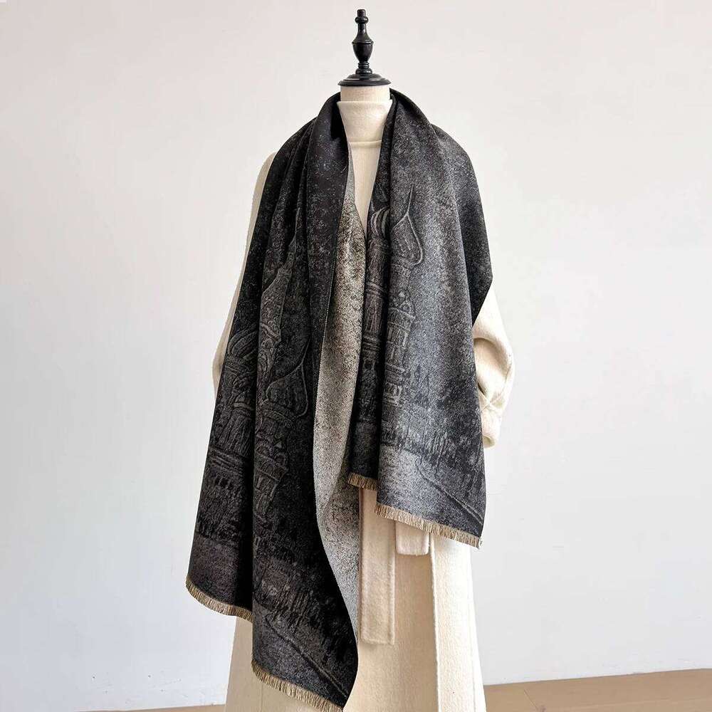 Two Sided Print Scarf Soft Warm Fringe Imitation cashmere Shawl Autumn and Winter Outdoor Coldproof Windproof Blanket Z260226