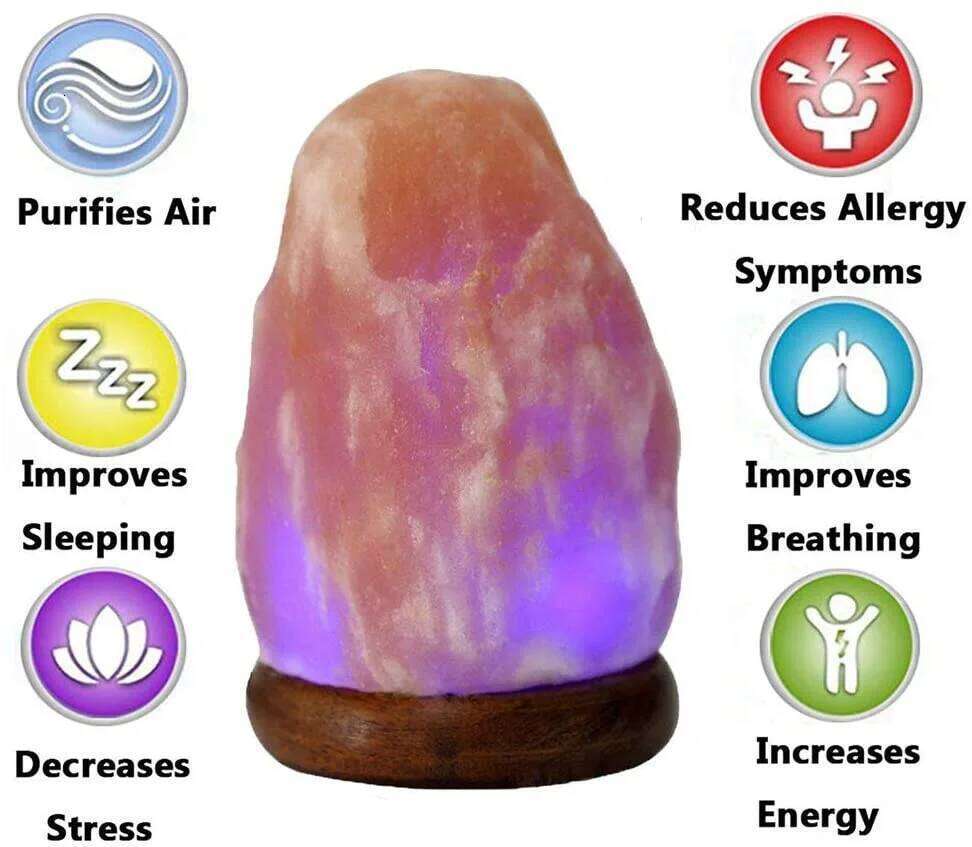 Himalayan 7 Colors USB Wooden Base Health Salt Night Light Table Lamp for Indoor Bedside Lighting Z260227