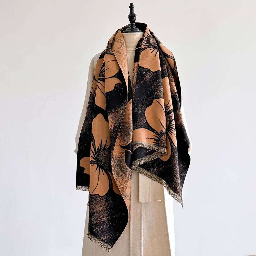 Women Thick Warm Winter Design Flower Print Imitation Cashmere Pashmina Shawl Lady Wrap Scarves Foulard Blanket Scarf Z260226