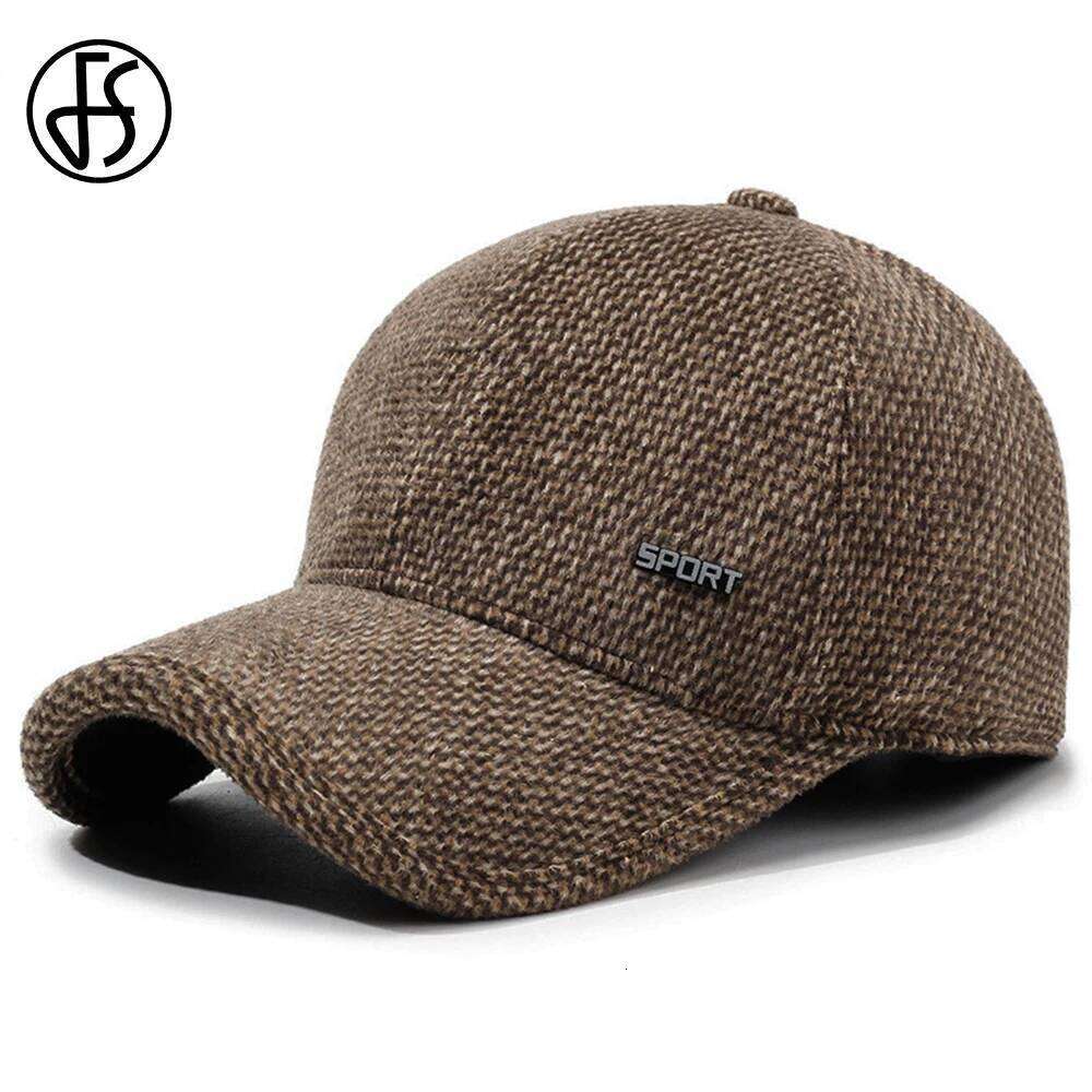 FS Trendy Brown Winter Baseball Cap For Men Vintage Thick Warm Women Earflaps Hats Outdoor Windproof Trucker Hat Casquette Homme Z260226