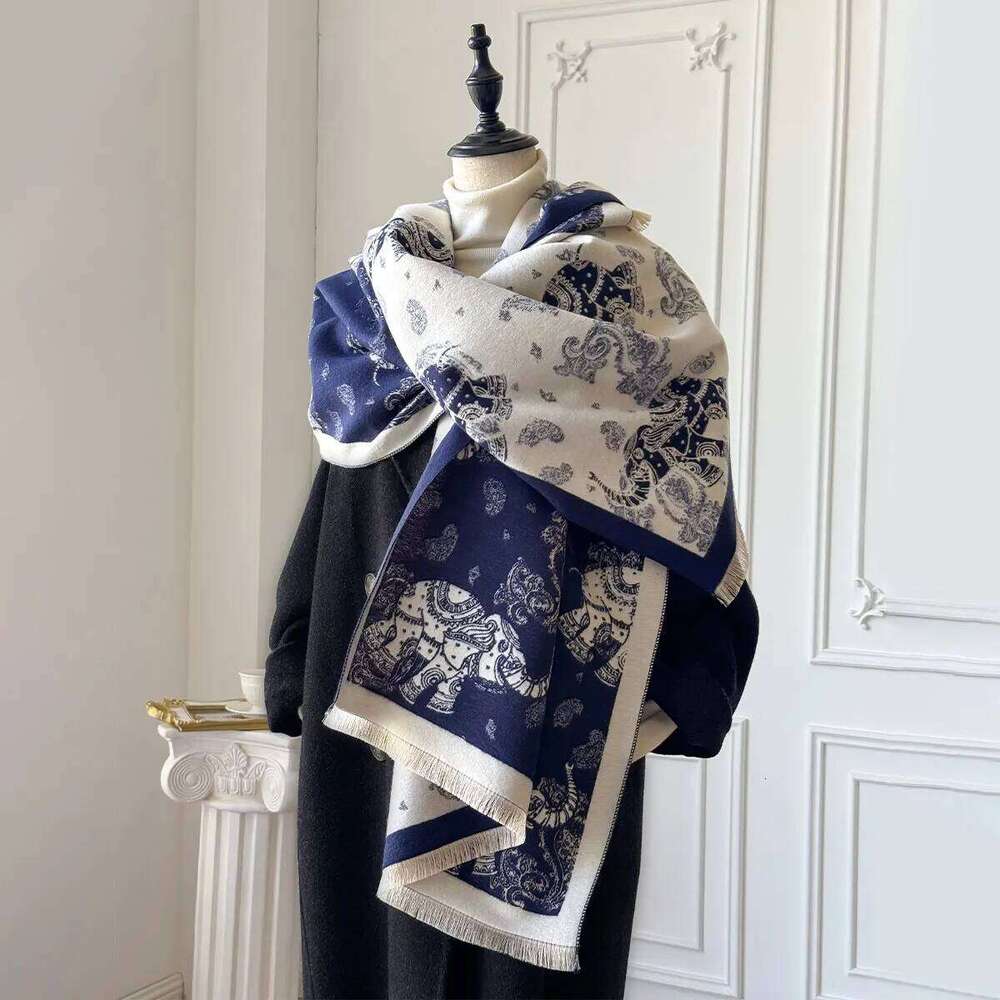 New Brand Elegance Two-Sided Jacquard Scarf Cashmere Soft Warm Fringe Pashmina Elephant Shawl Winter Coldproof Windproof Blanket Z260226