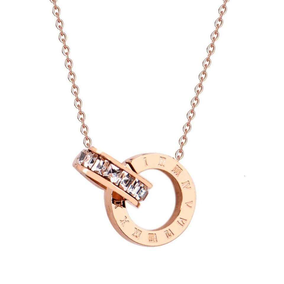 Luxury Elegant Crystal Circle Choker Fashion Roman Digital Stainless Steel Pendant Necklaces For Women Jewelry