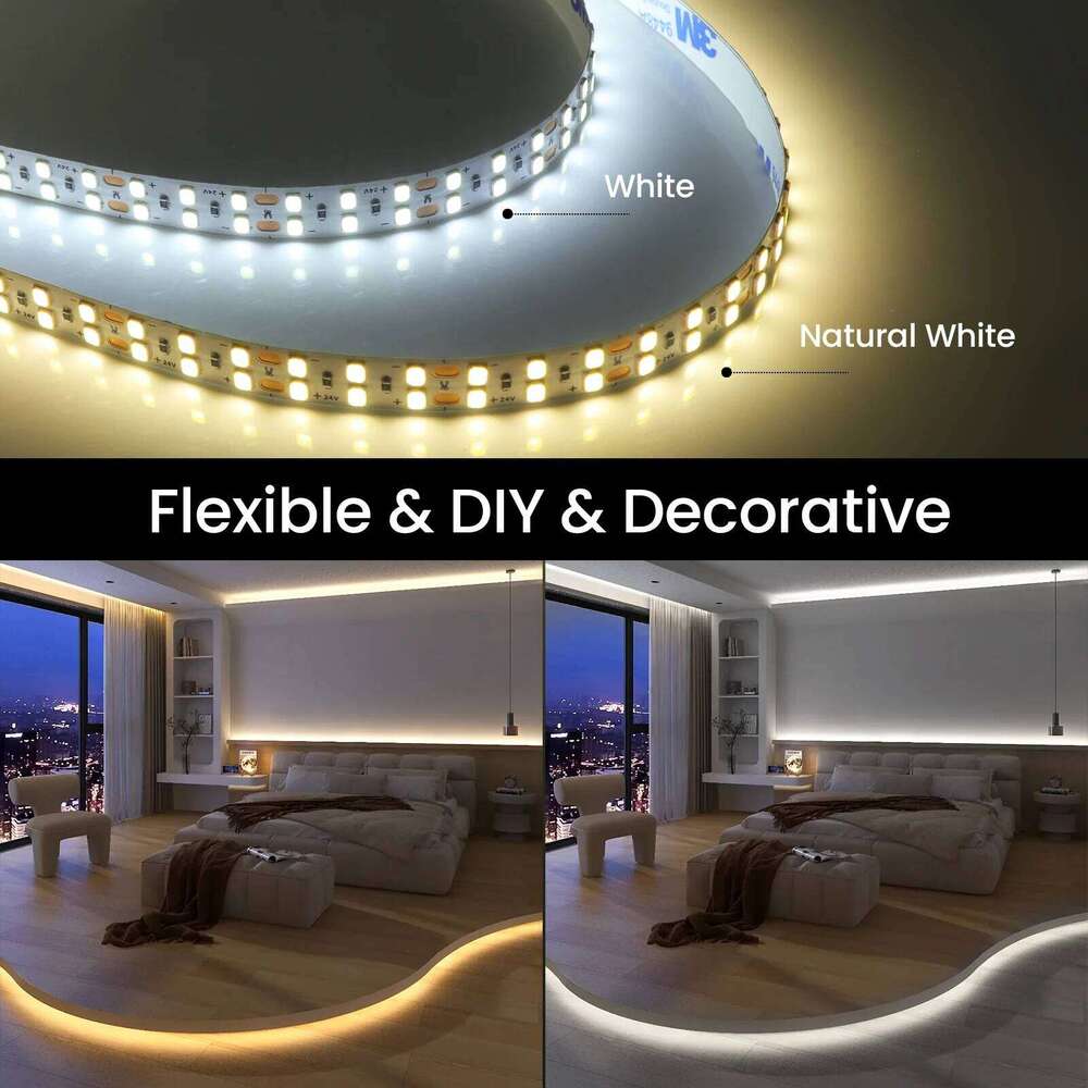 DC 24V Led Strip Light 2835 5m 10m LED Tape Double Row 240Leds/m Flexible Ribbon Rope Lamp for Kitchen Home Decor Lighting Z260226